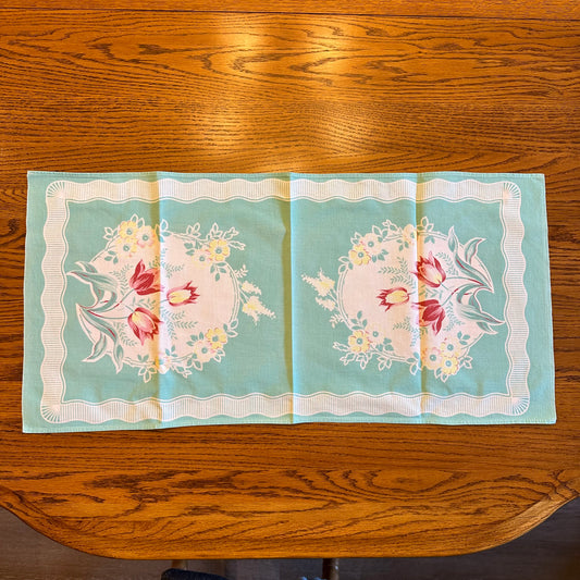 Tea Towel Table Runner, Blue Floral Pattern, Set of 2
