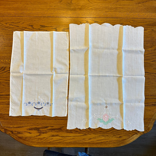 Applique and Embroidered Handtowel, Floral Design, Set of 2