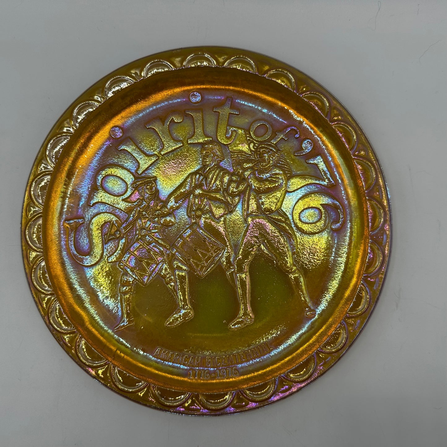 Indiana Glass "Spirit of '76" Amber Carnival Bicentennial Plate