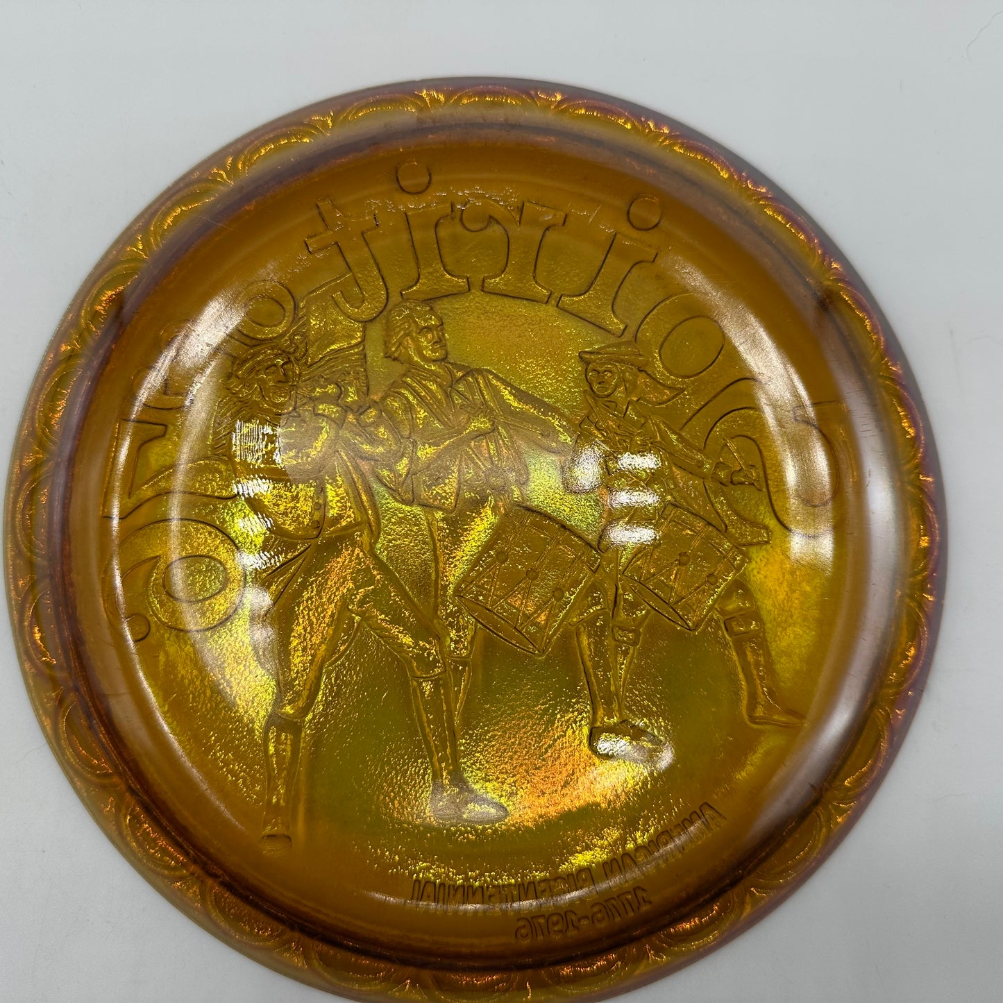 Indiana Glass "Spirit of '76" Amber Carnival Bicentennial Plate