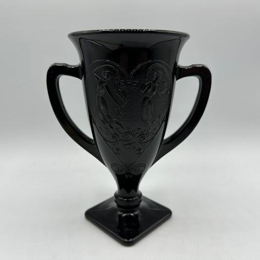 LE Smith Black Amethyst Trophy Vase, Embossed Dancing Nymphs