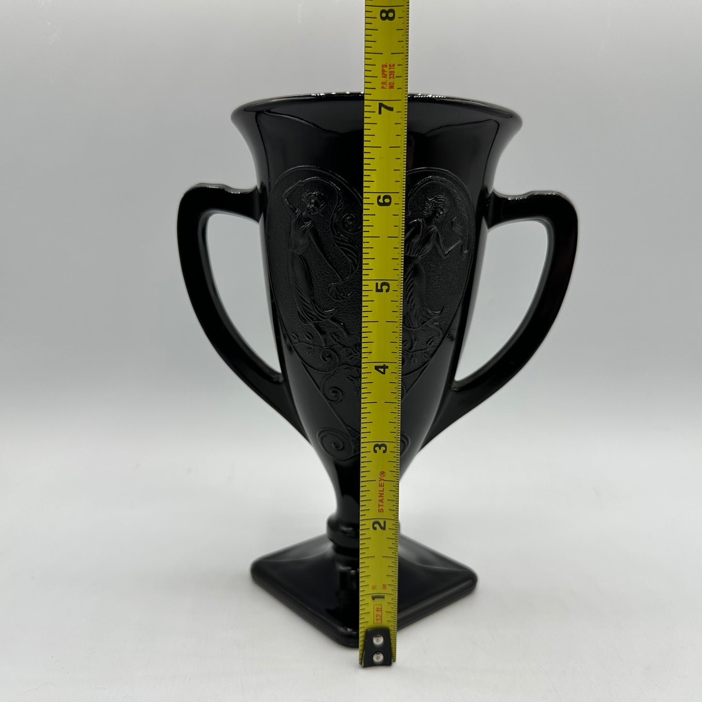 LE Smith Black Amethyst Trophy Vase, Embossed Dancing Nymphs