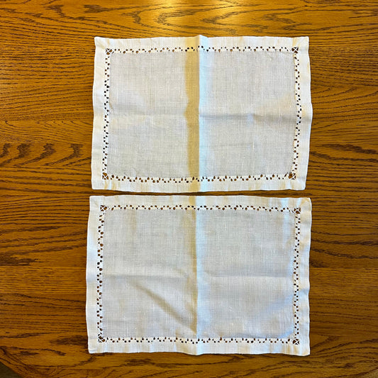White Linen Doilies Hemstitched, Set of 2