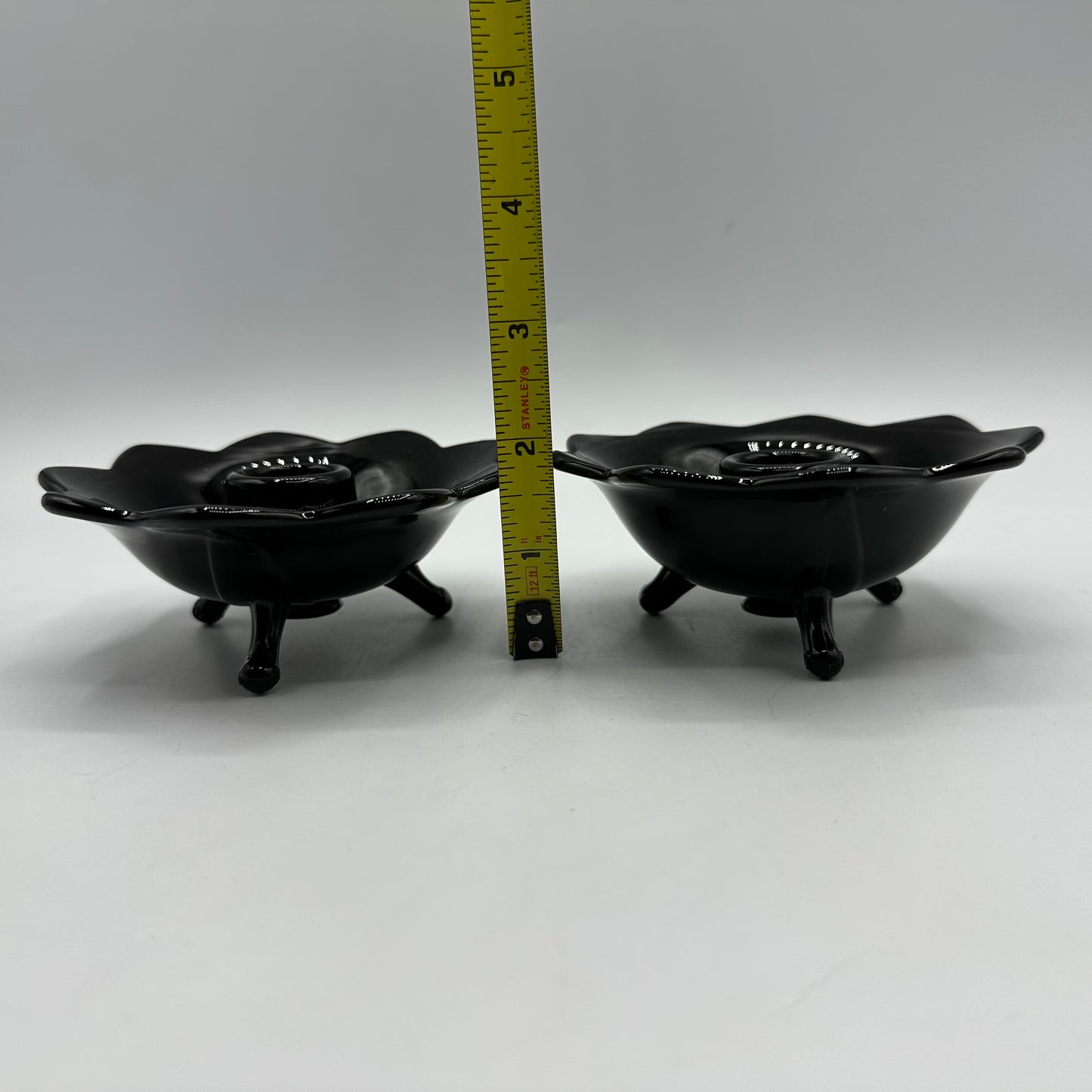 Fenton Black Lotus 3 Footed Candle Holders, Set of 2