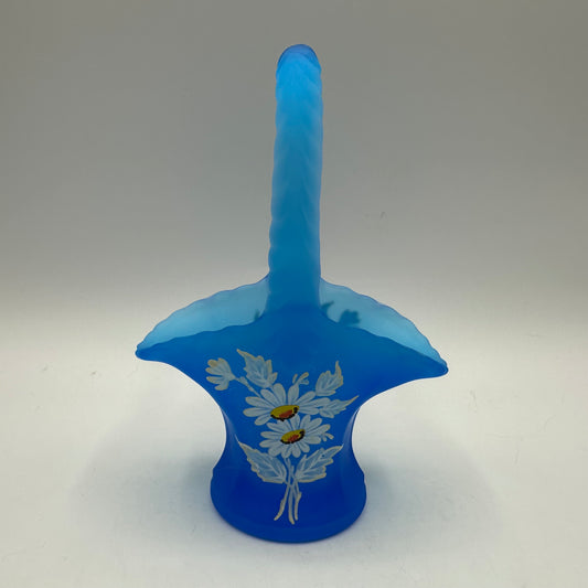 Westmoreland Blue Mist Satin Glass Basket White Daisies