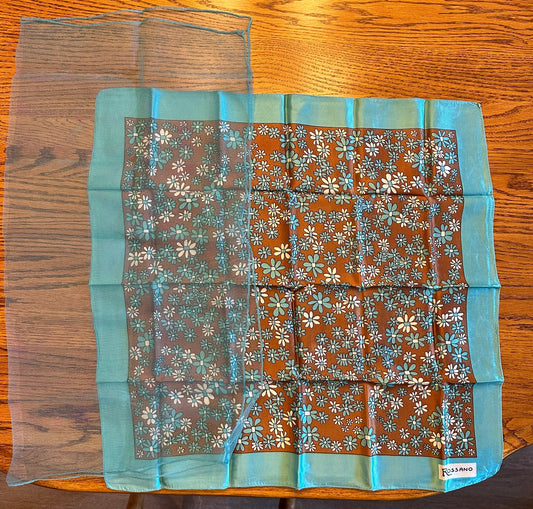 Scarves- Blue & Brown Rossano- Mixed Textiles & Sizes- Lot of 2