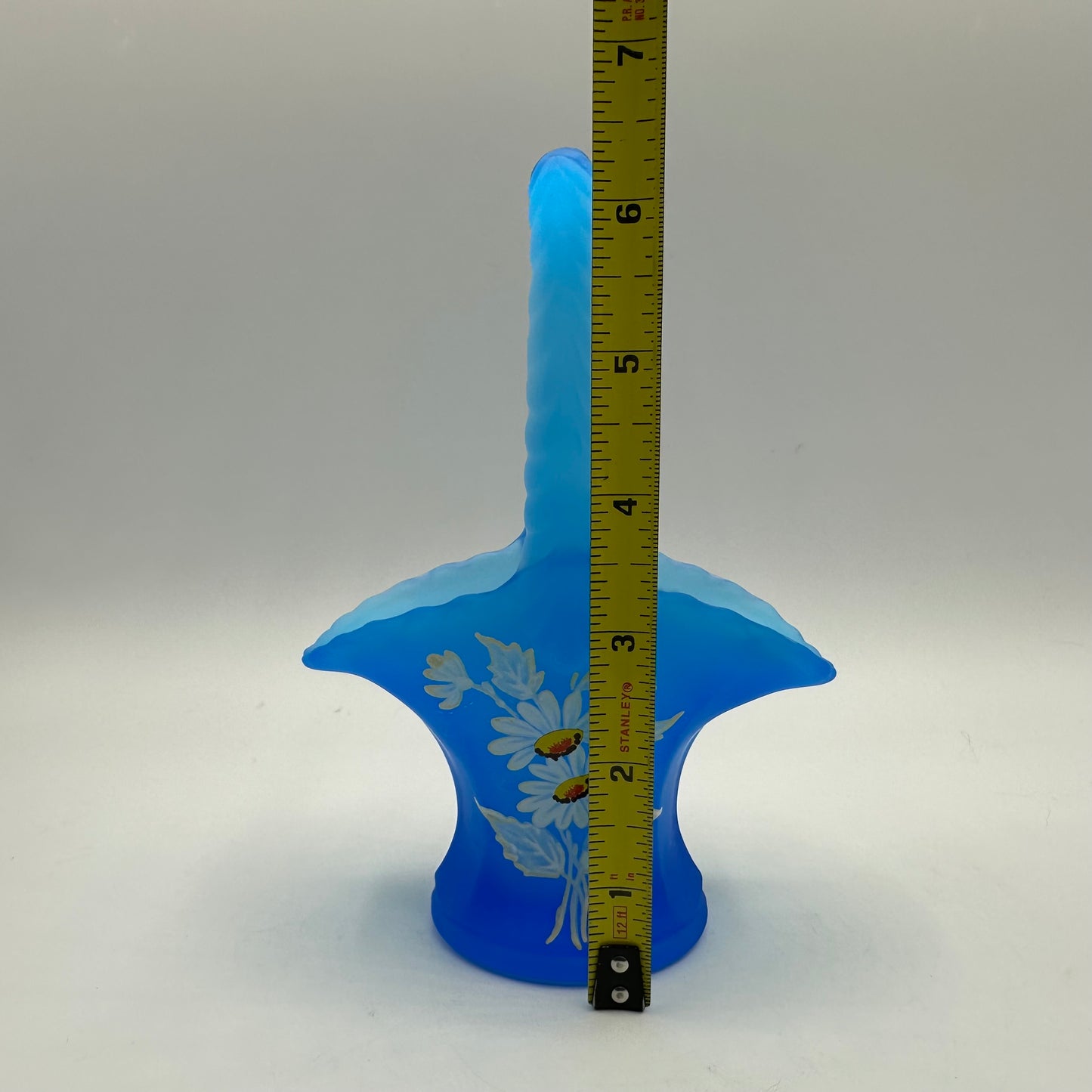 Westmoreland Blue Mist Satin Glass Basket White Daisies