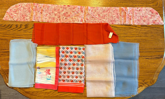 Scarves- Reds, Blues, Pinks- Mixed Textiles & Sizes- Lot of 8