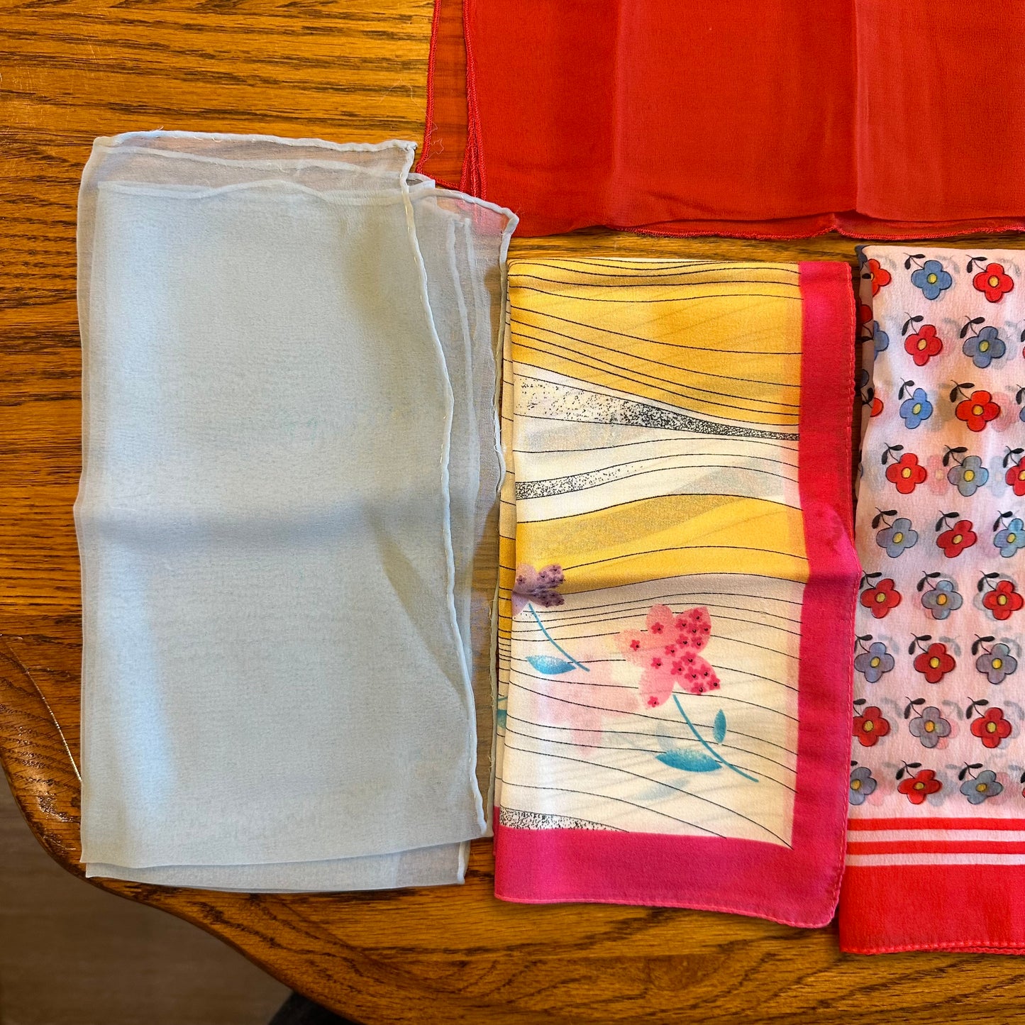 Scarves- Reds, Blues, Pinks- Mixed Textiles & Sizes- Lot of 8
