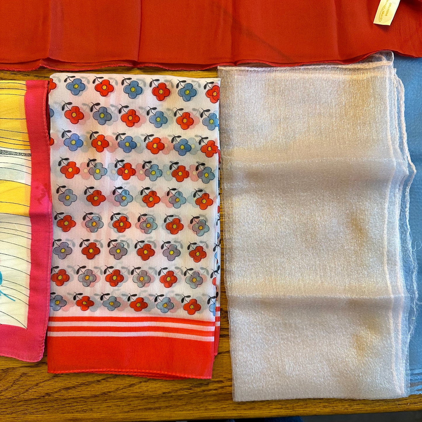 Scarves- Reds, Blues, Pinks- Mixed Textiles & Sizes- Lot of 8