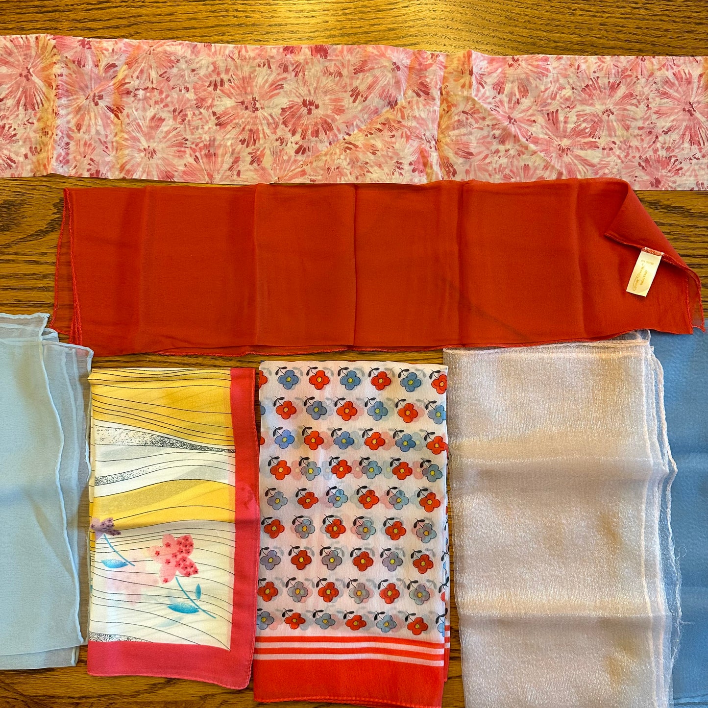 Scarves- Reds, Blues, Pinks- Mixed Textiles & Sizes- Lot of 8