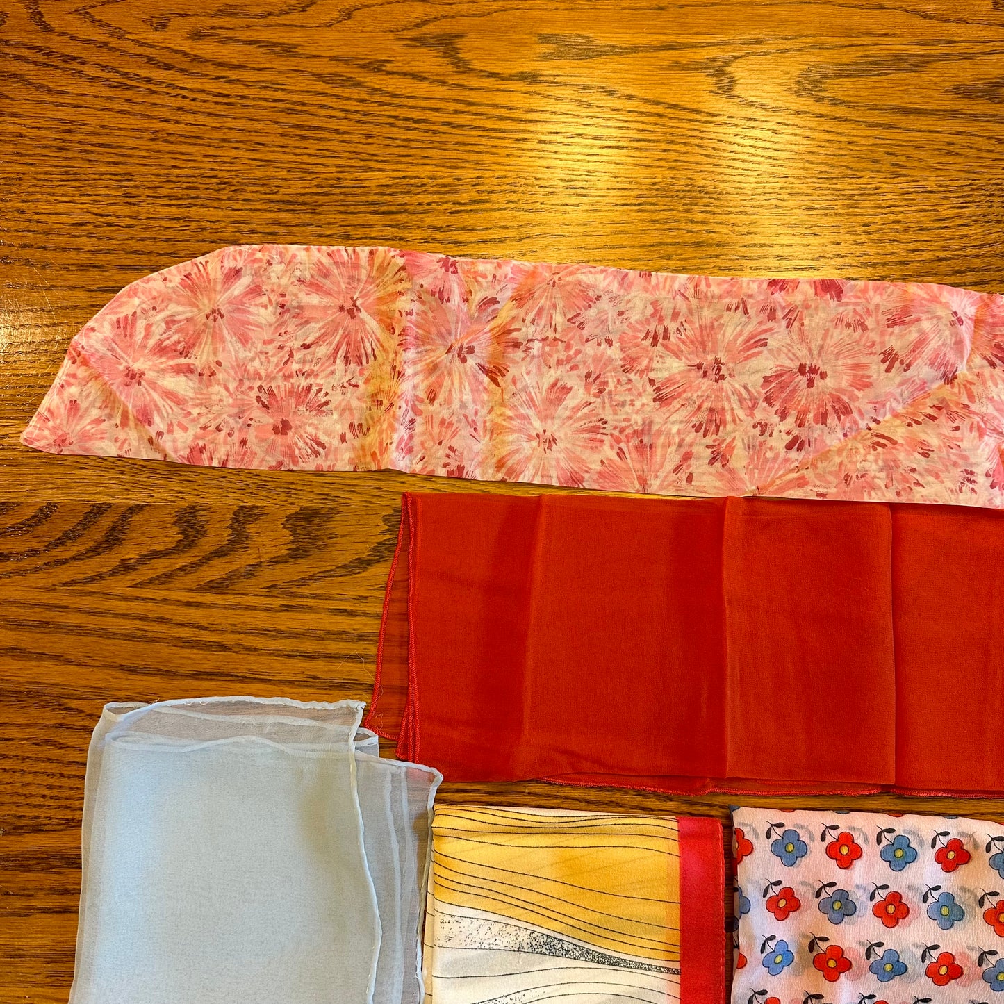 Scarves- Reds, Blues, Pinks- Mixed Textiles & Sizes- Lot of 8