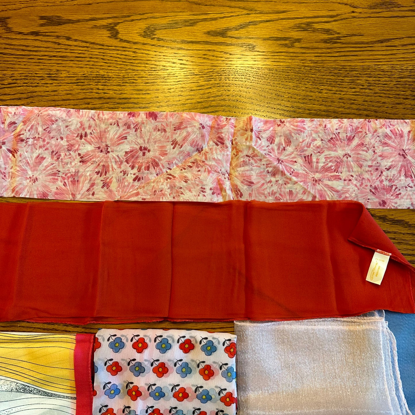 Scarves- Reds, Blues, Pinks- Mixed Textiles & Sizes- Lot of 8