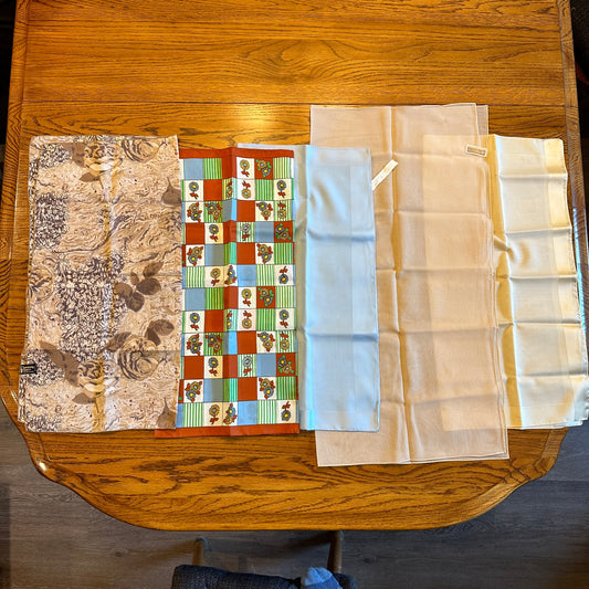 Scarves- Blues and Browns- Mixed Textiles & Sizes- Lot of 6