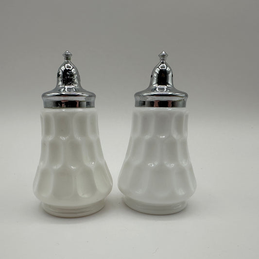Fenton Milk Glass Salt and Pepper Shakers, Thumbprint Pattern
