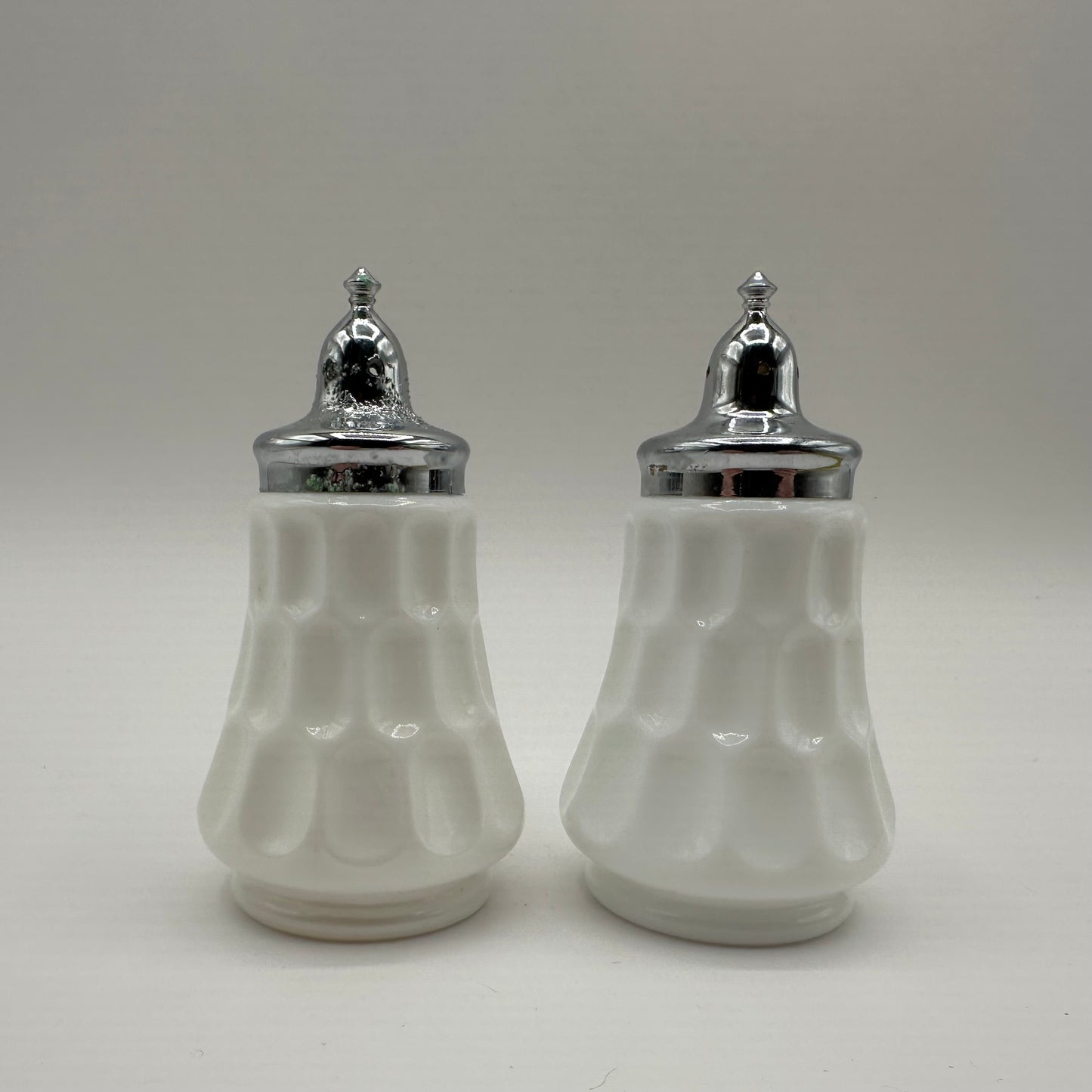 Fenton Milk Glass Salt and Pepper Shakers, Thumbprint Pattern
