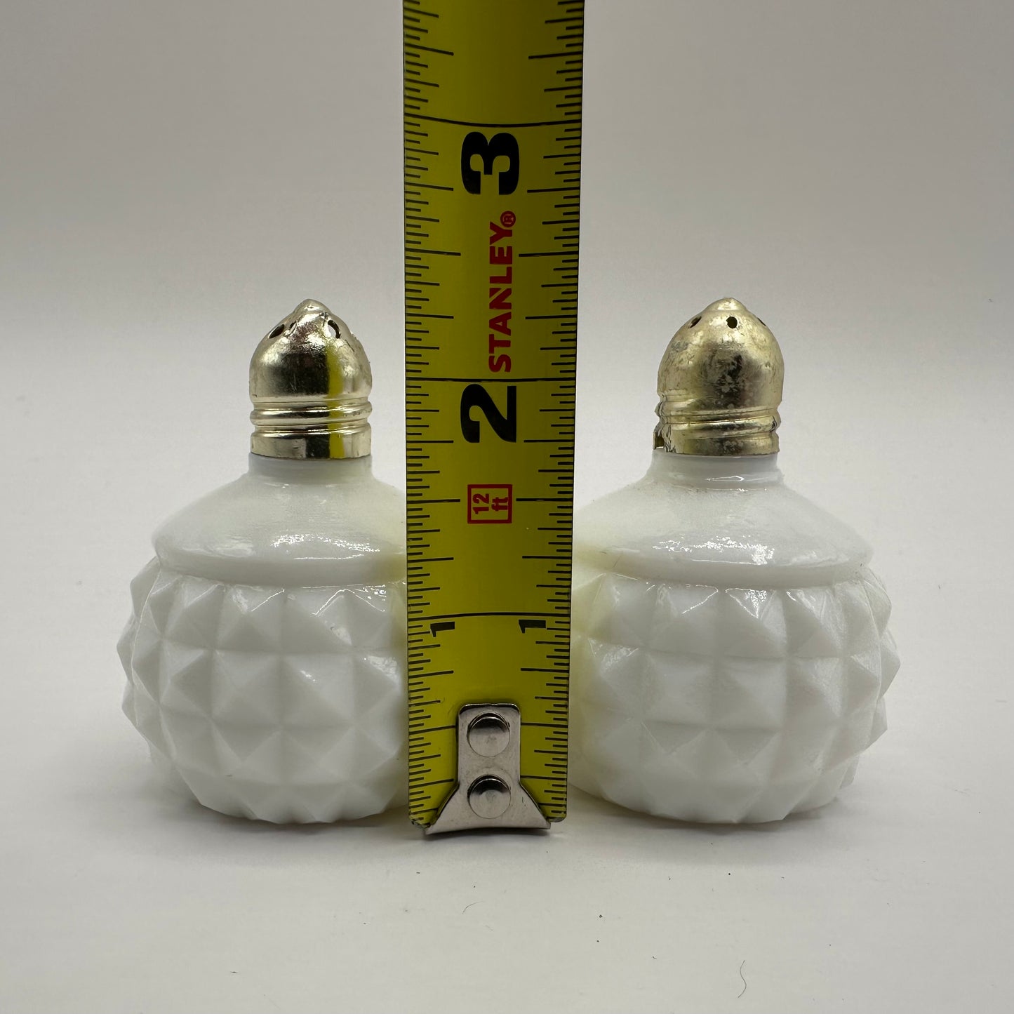 Milk Glass Hobnail Diamond Point Salt and Pepper Shakers, Japan