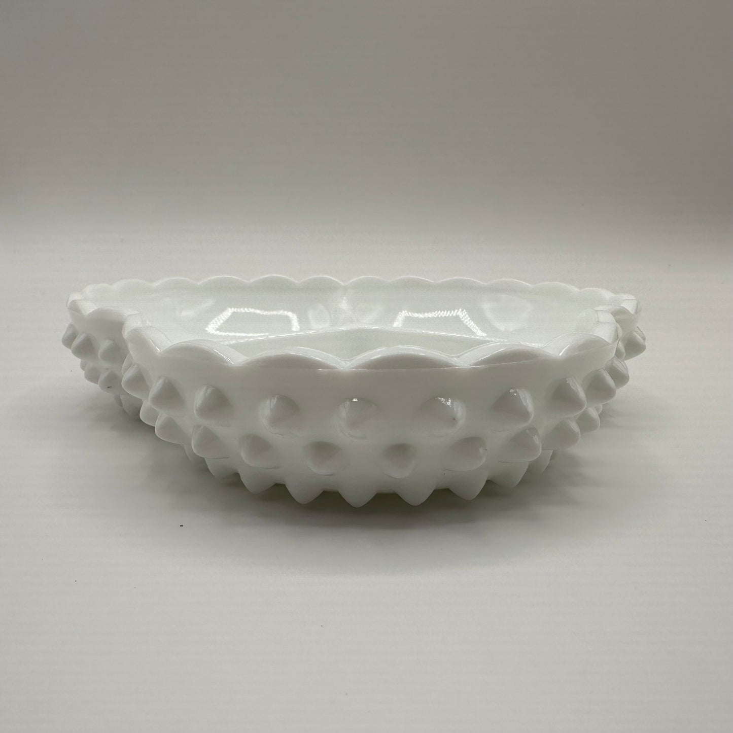 Fenton Milk Glass Hobnail Scalloped Edge Divided Dish
