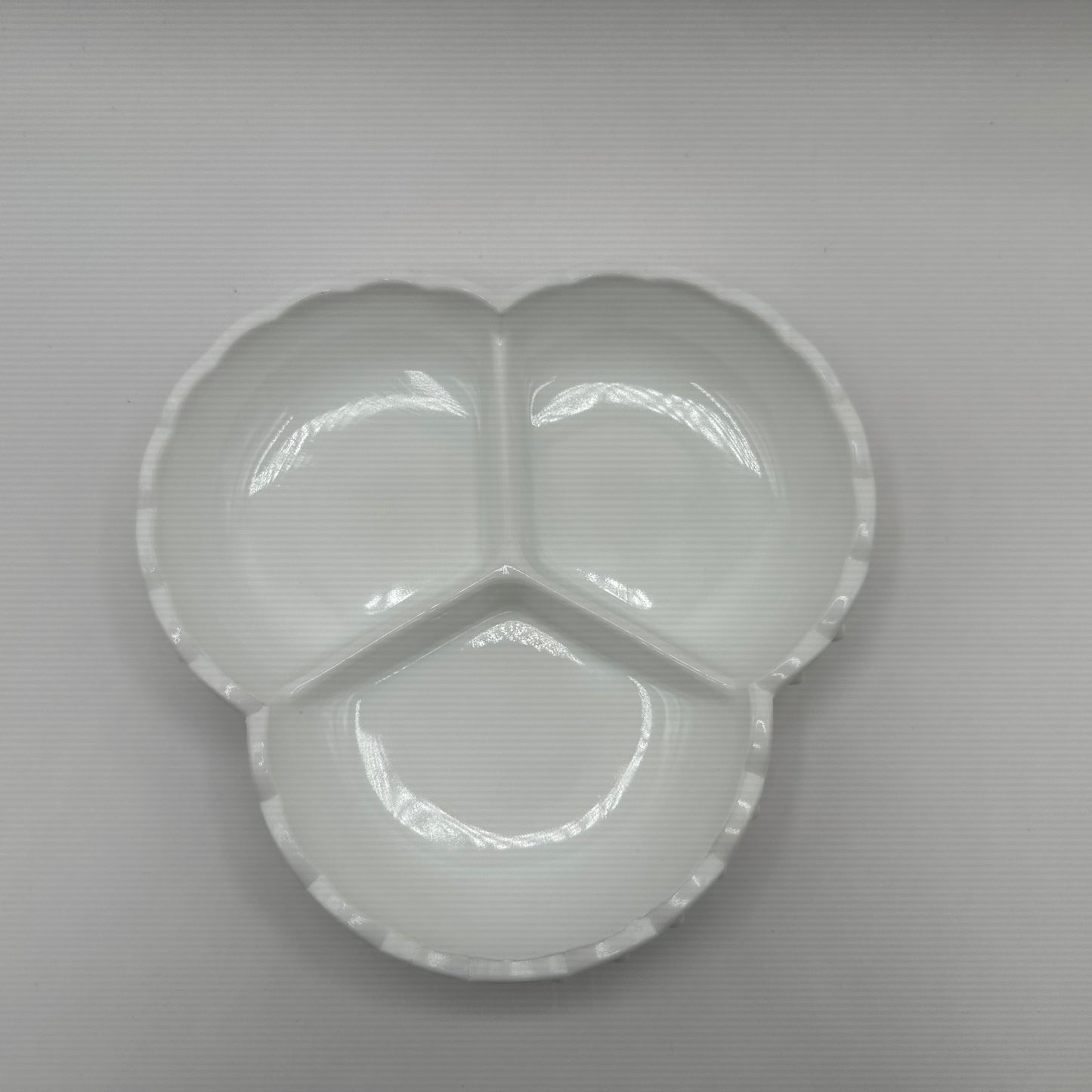 Fenton Milk Glass Hobnail Scalloped Edge Divided Dish