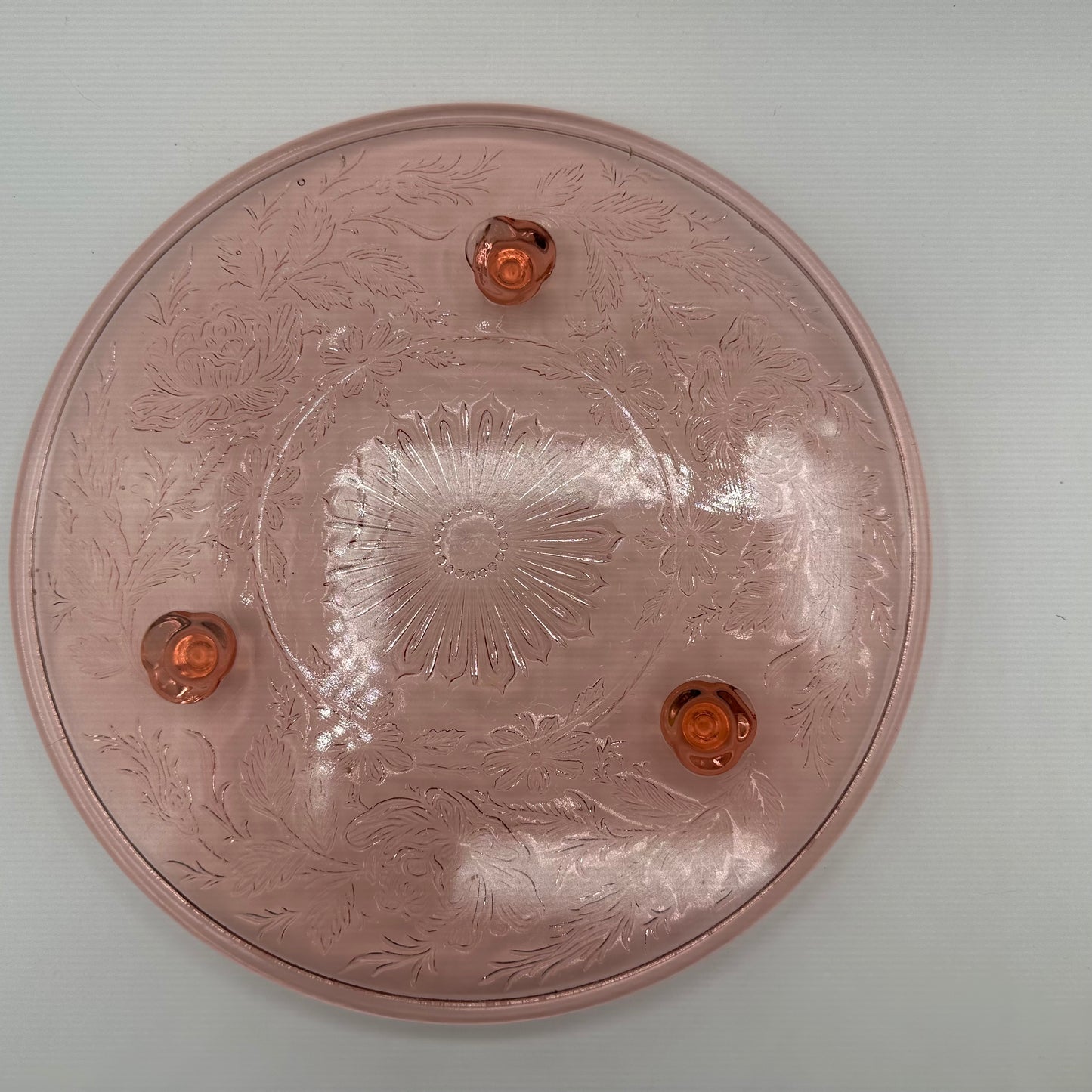 US Glass Shaggy Rose Pink Footed Cake Plate, 10"