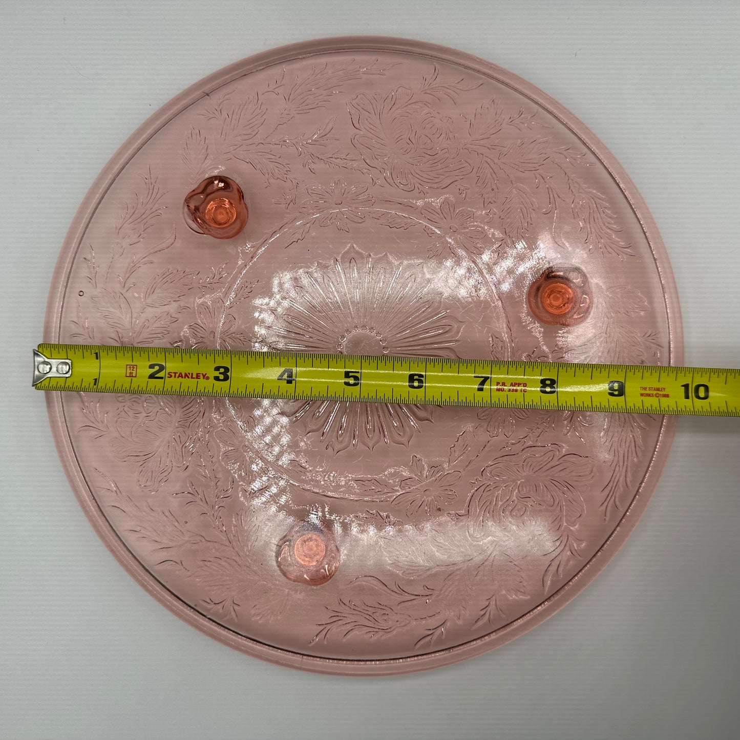 US Glass Shaggy Rose Pink Footed Cake Plate, 10"