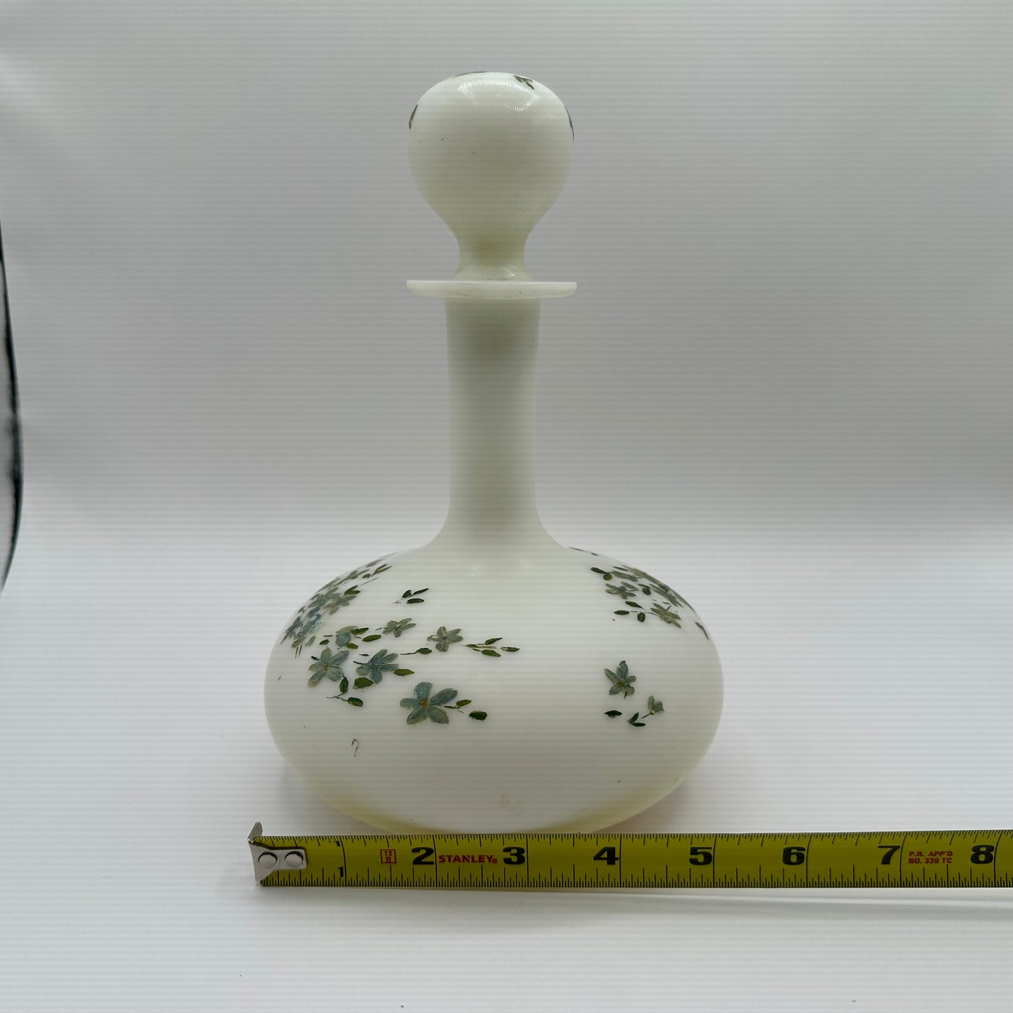 Victorian Milk Glass Vanity or Barber Shop Perfume Bottle, Handpainted