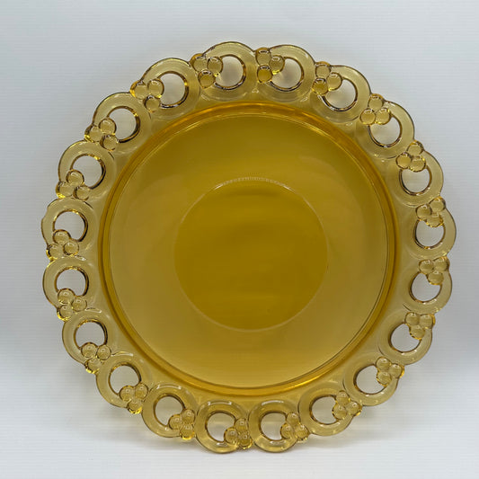 Josef Inwald Czech Dark Amber Round Platter, Lace Pattern 12"