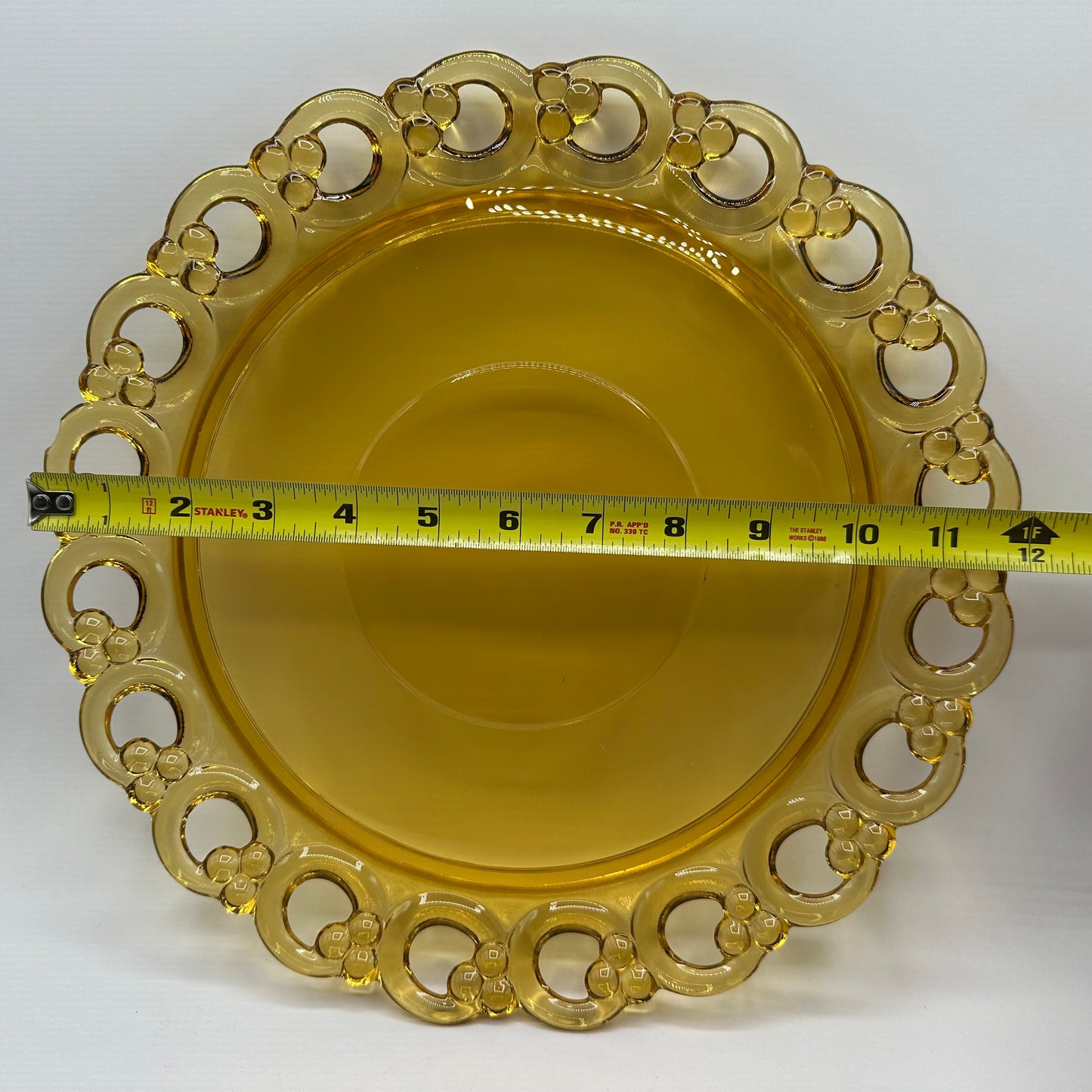 Josef Inwald Czech Dark Amber Round Platter, Lace Pattern 12"