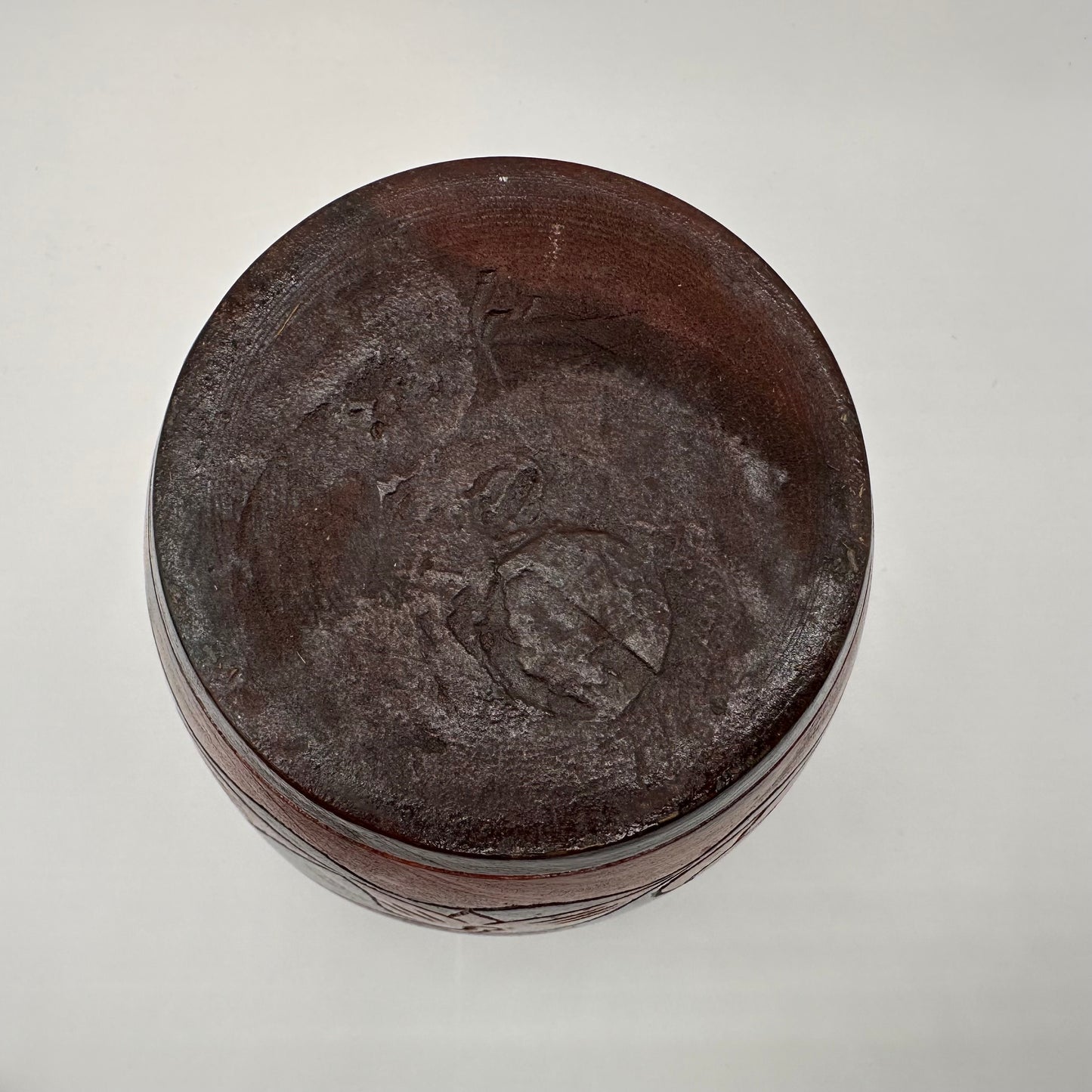 Hand Carved Wooden Jar with Lid, Floral Pattern, 8"