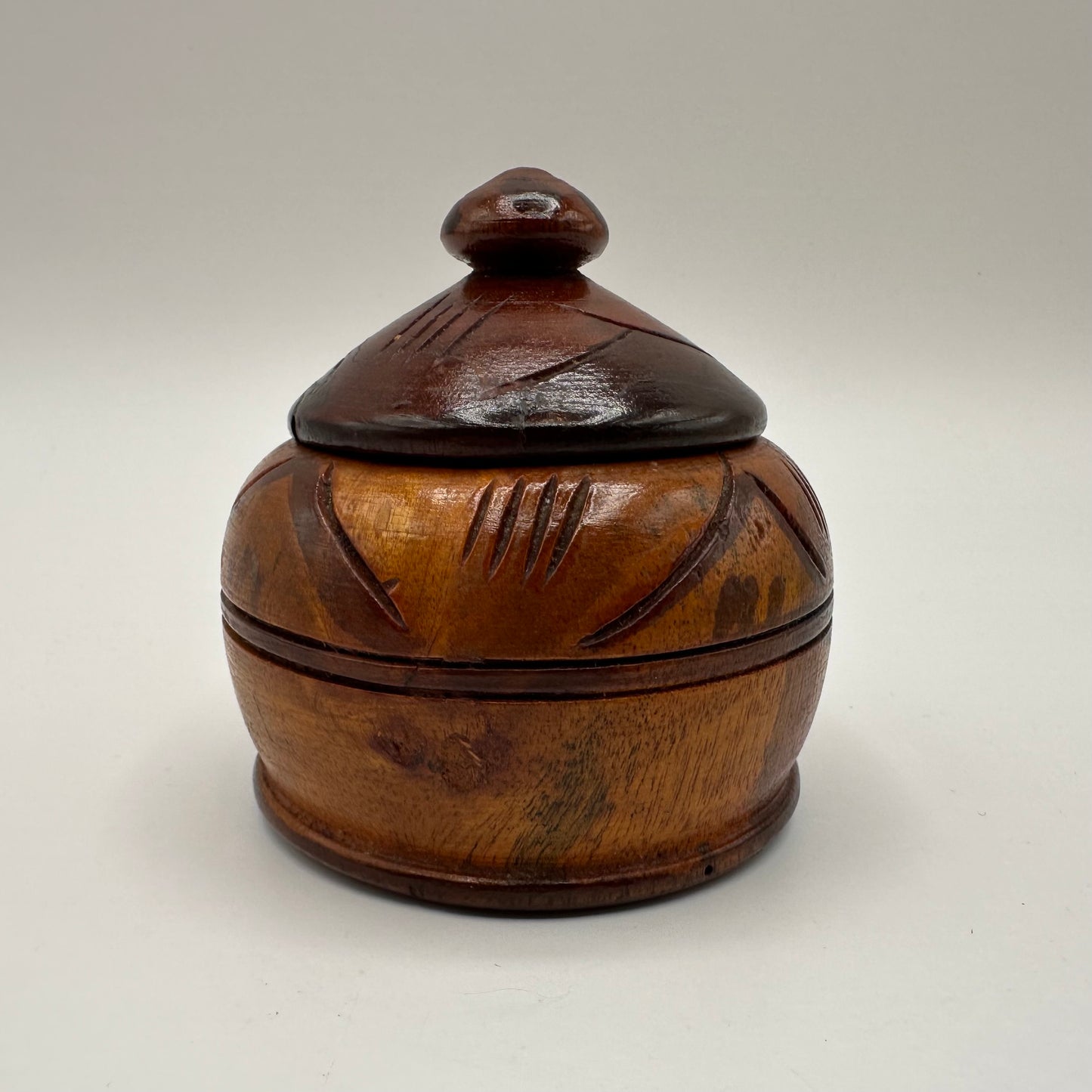 Hand Carved Wooden Jar with Lid, 3.5"