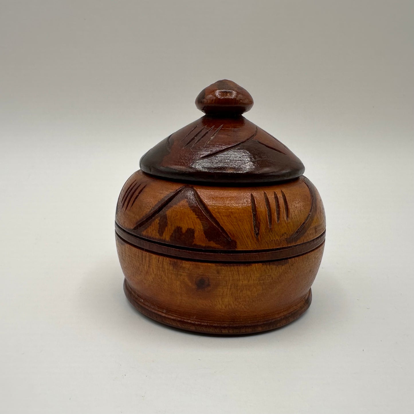 Hand Carved Wooden Jar with Lid, 3.5"