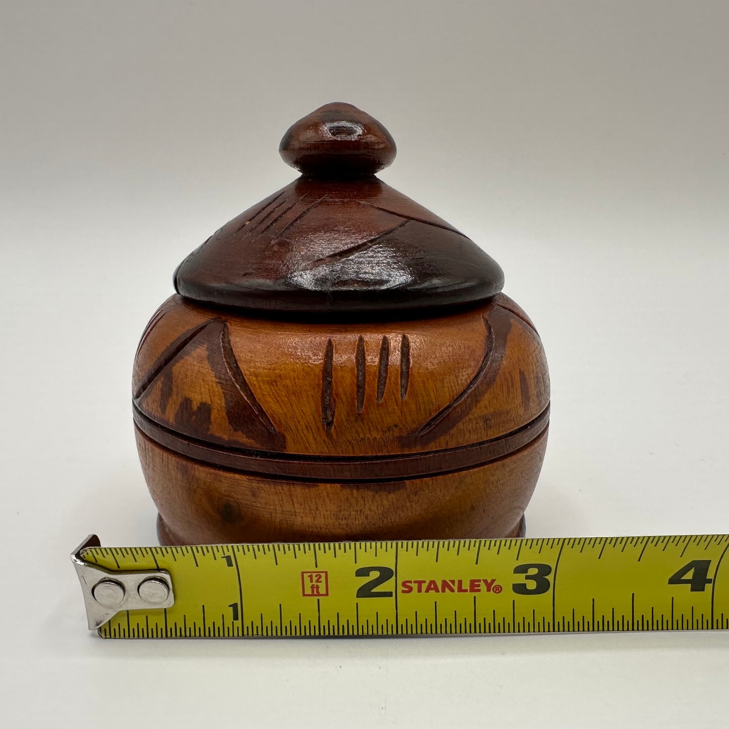 Hand Carved Wooden Jar with Lid, 3.5"