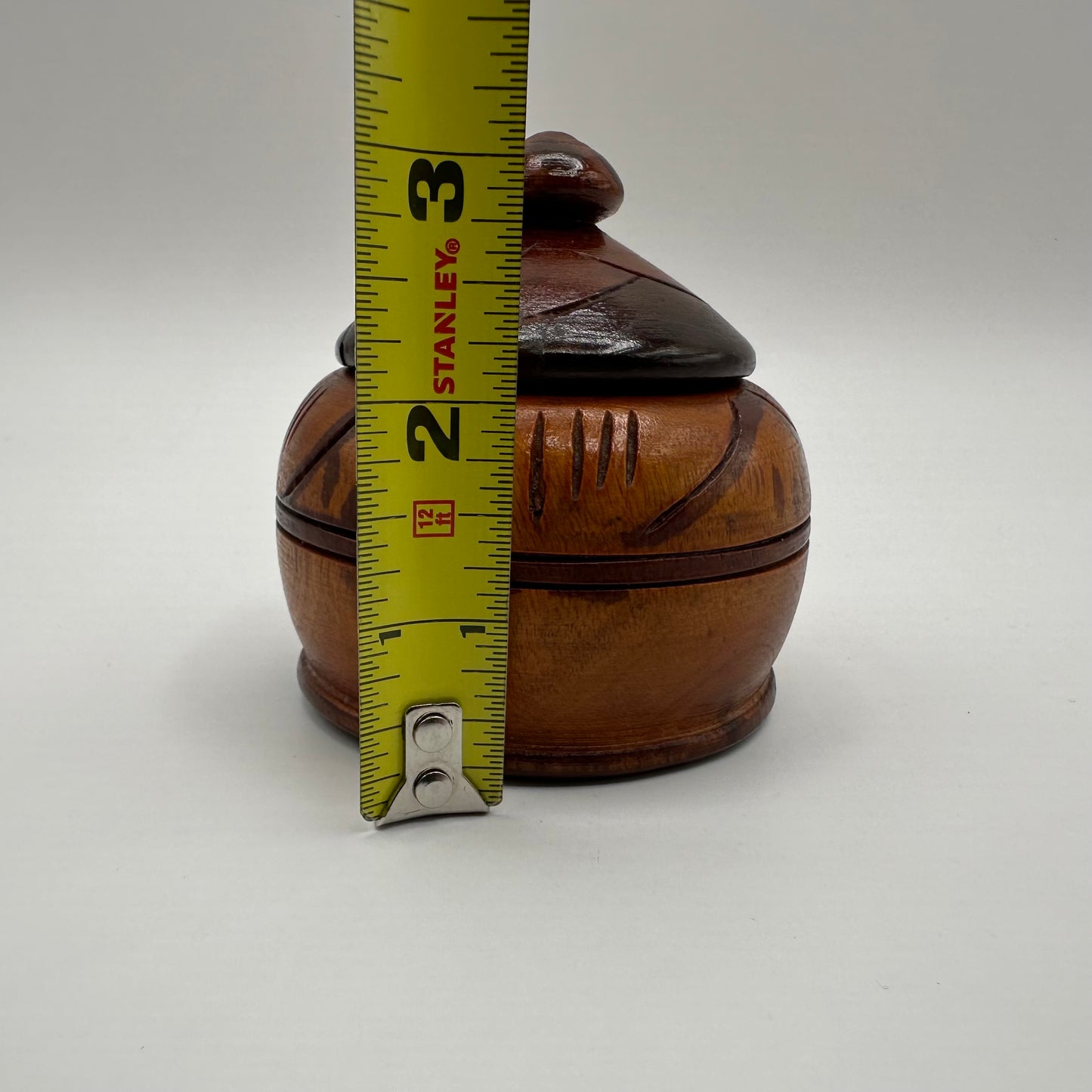 Hand Carved Wooden Jar with Lid, 3.5"