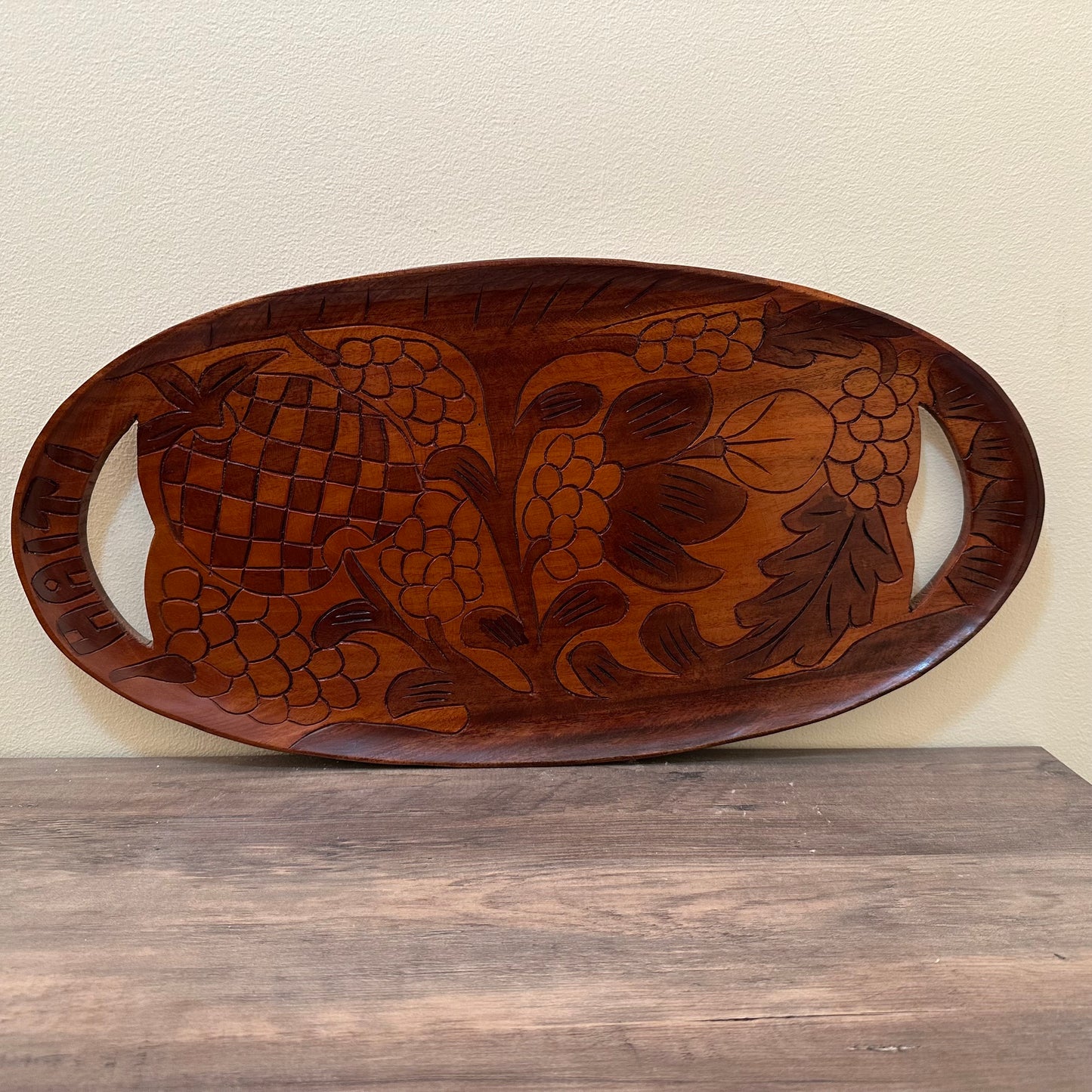 Hand Carved Wood Souvenir Tray with Cut-Out Handles, Haiti