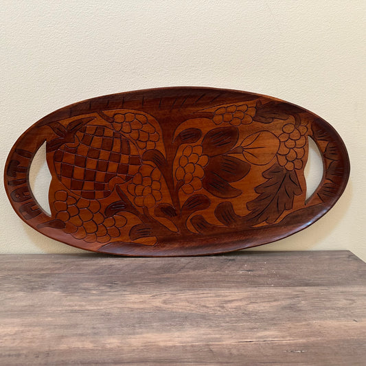 Hand Carved Wood Souvenir Tray with Cut-Out Handles, Haiti