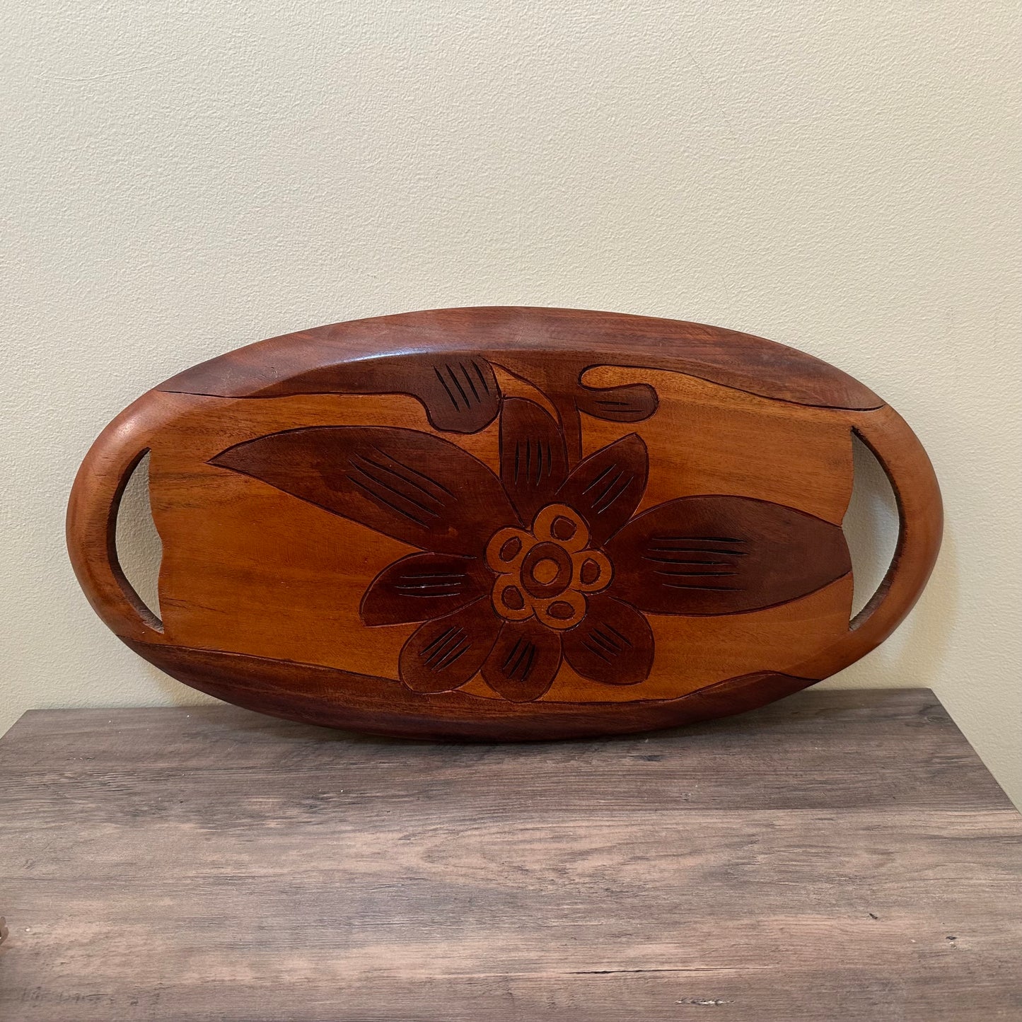 Hand Carved Wood Souvenir Tray with Cut-Out Handles, Haiti