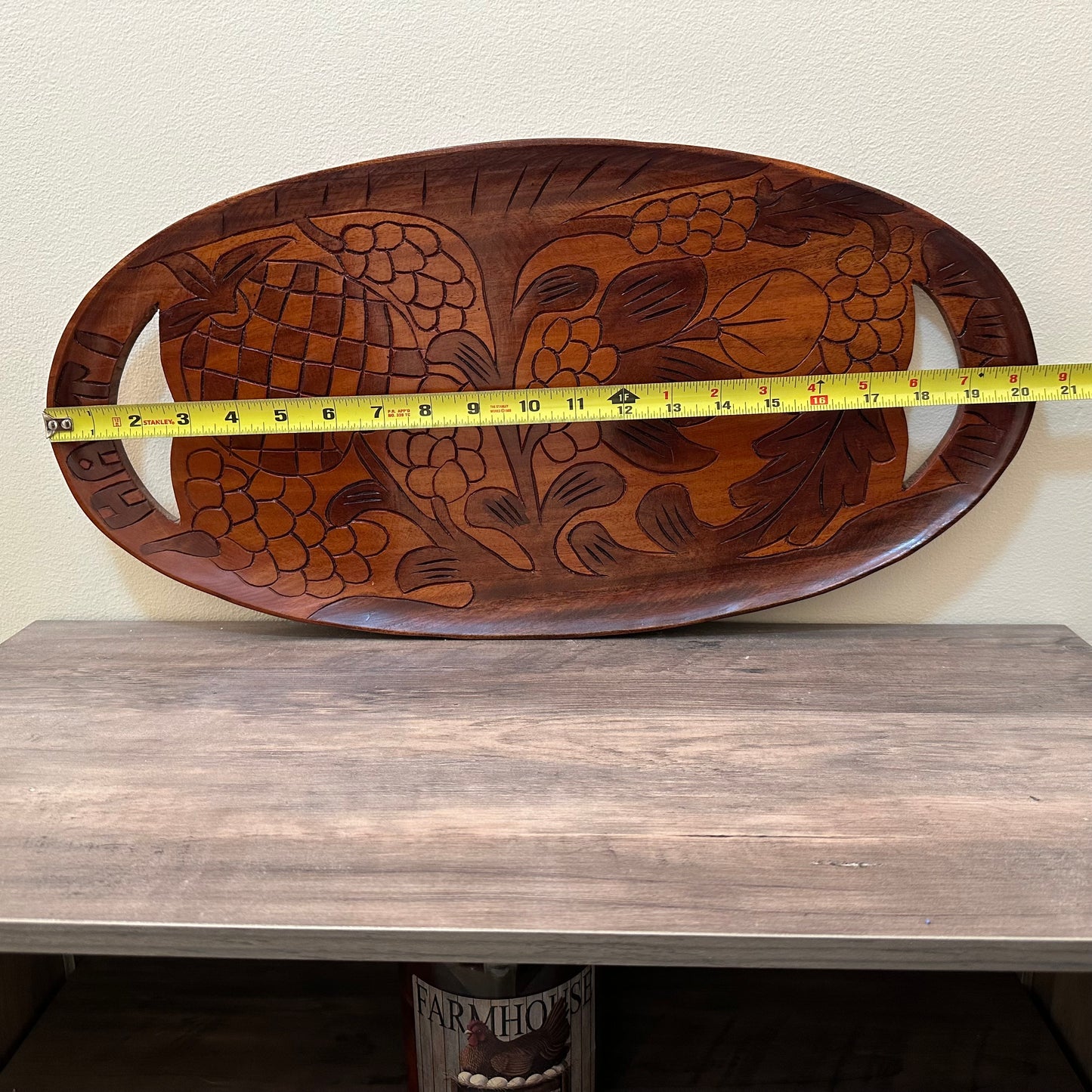 Hand Carved Wood Souvenir Tray with Cut-Out Handles, Haiti