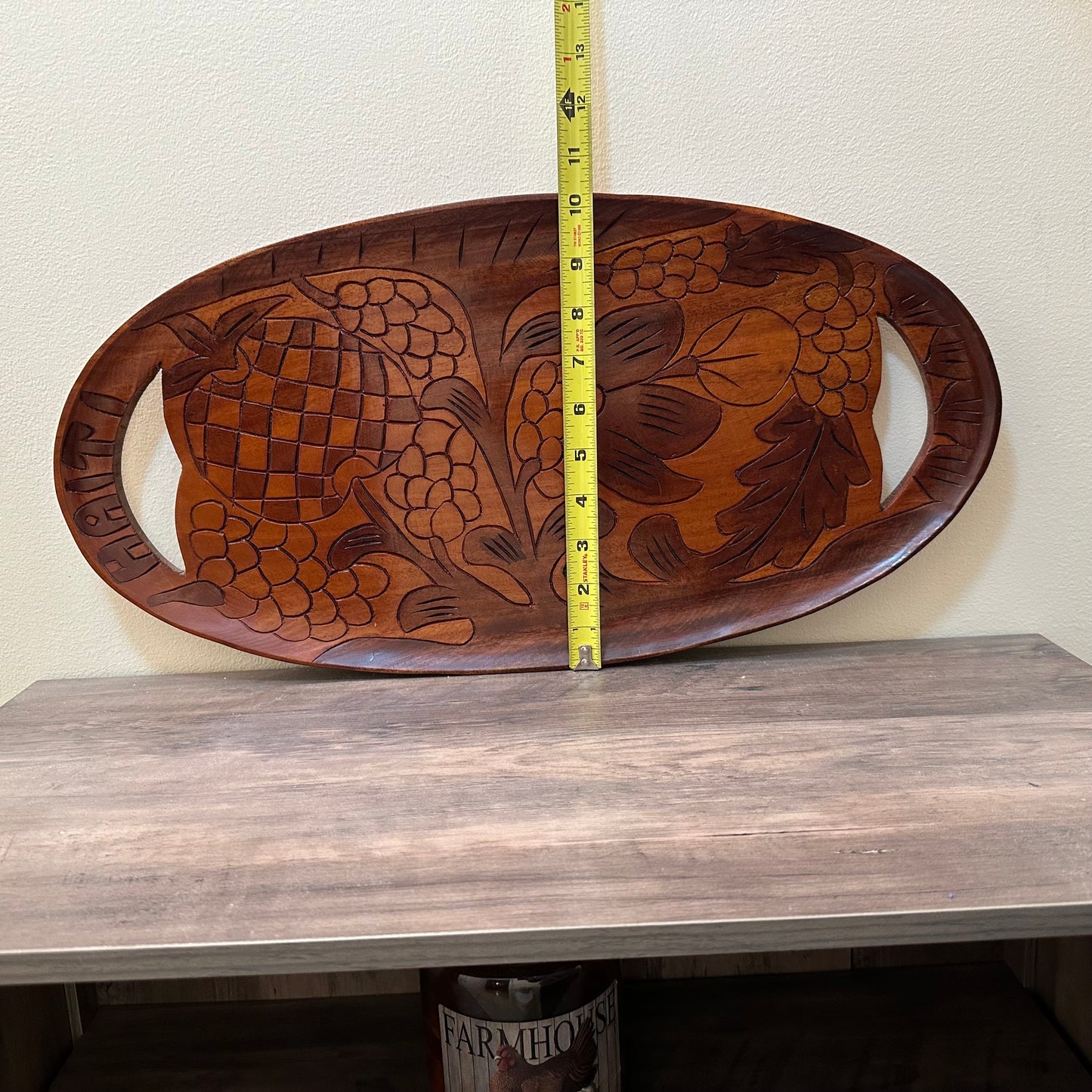 Hand Carved Wood Souvenir Tray with Cut-Out Handles, Haiti