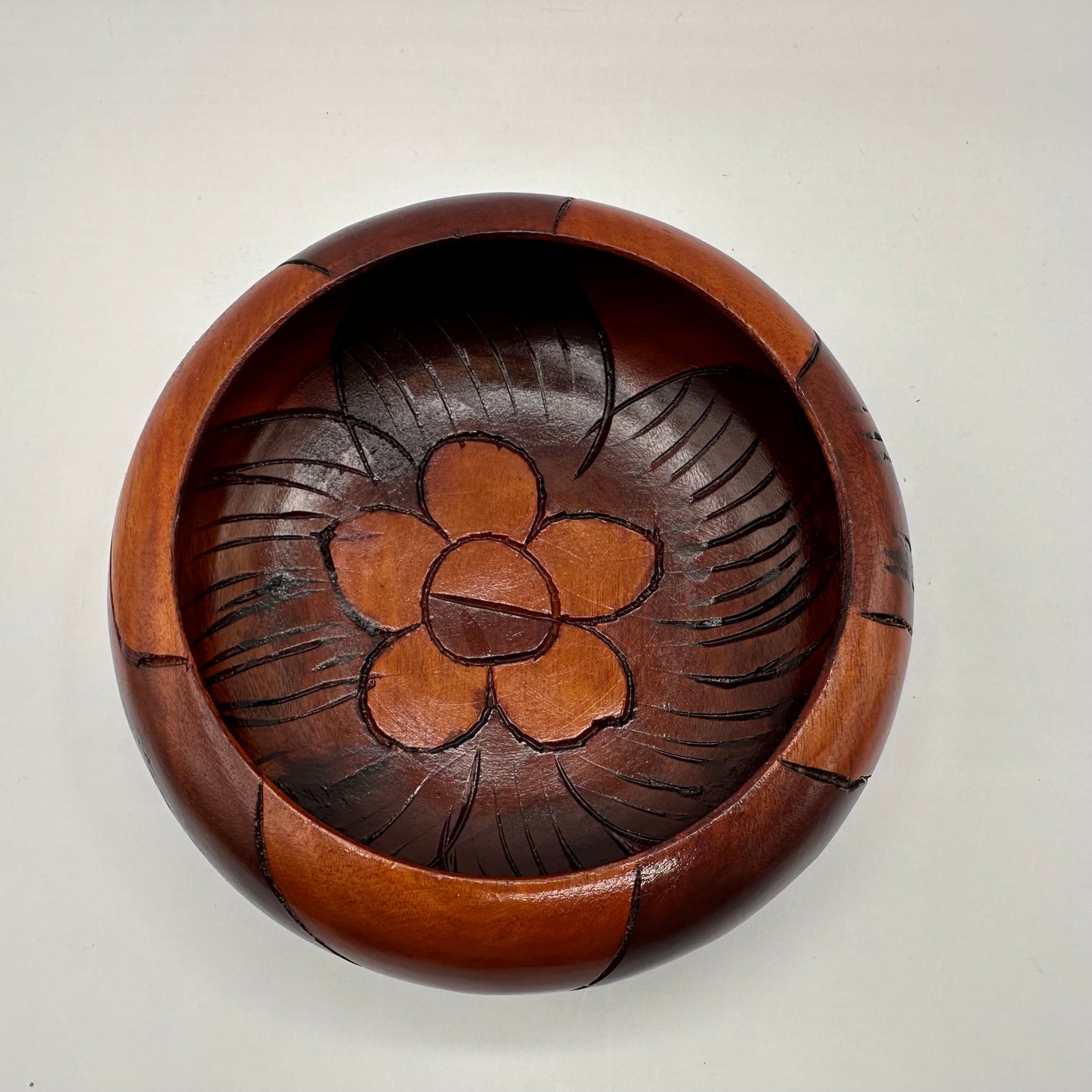 Wood Salad Bowl, Flower Design, Hand Carved, Set of 6