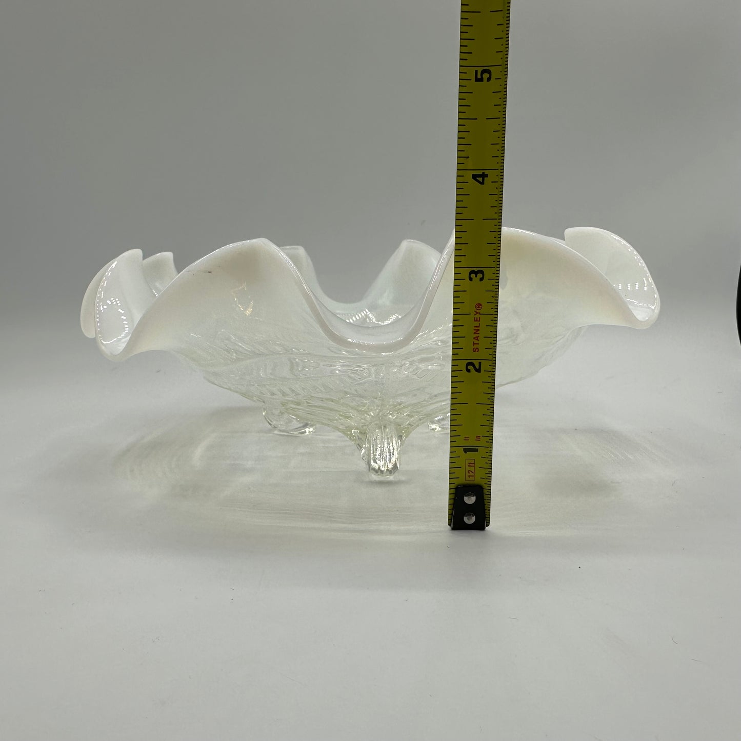 Northwood Opalescent Glass Bowl, Ruffles and Rings Pattern, Footed