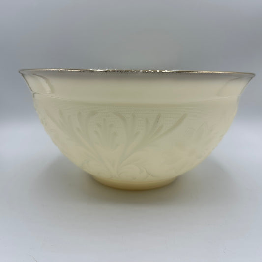 Anchor Hocking Ivory Milk Glass Bowl, Floral Pattern With Gold Rim