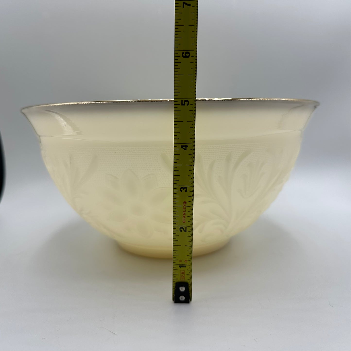 Anchor Hocking Ivory Milk Glass Bowl, Floral Pattern With Gold Rim