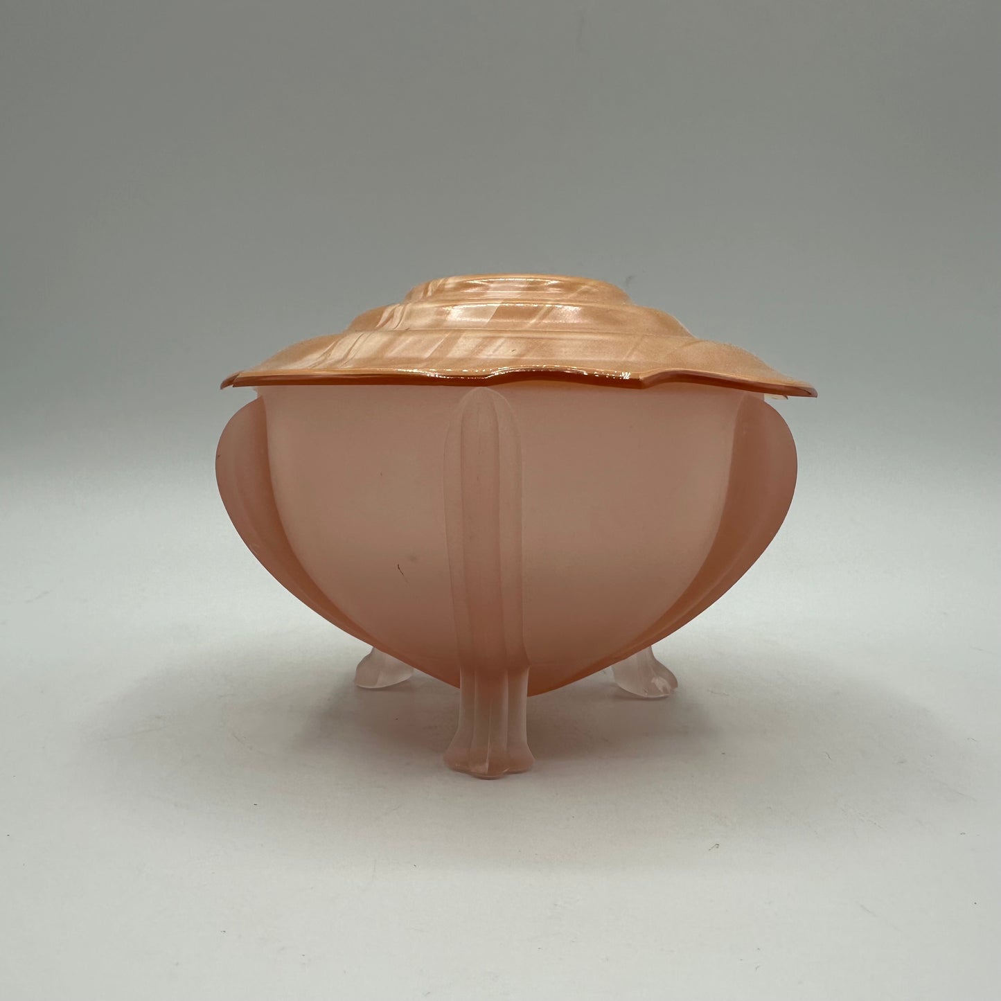 Art Deco Pink Frosted Glass Clawed Foot Powder Jar and Celluloid Lid