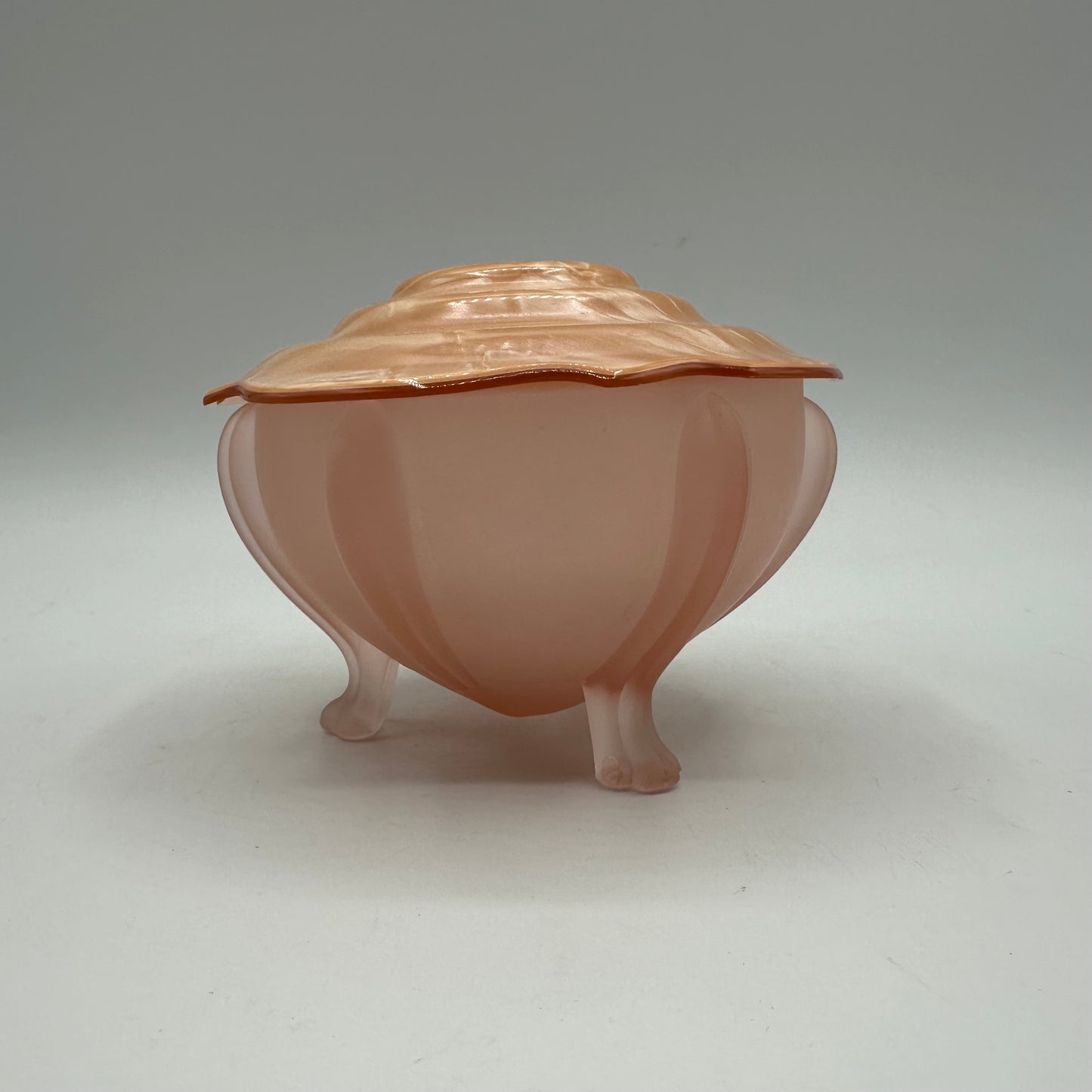 Art Deco Pink Frosted Glass Clawed Foot Powder Jar and Celluloid Lid