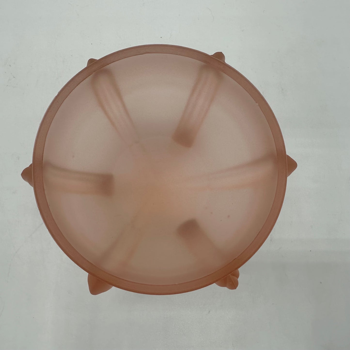Art Deco Pink Frosted Glass Clawed Foot Powder Jar and Celluloid Lid