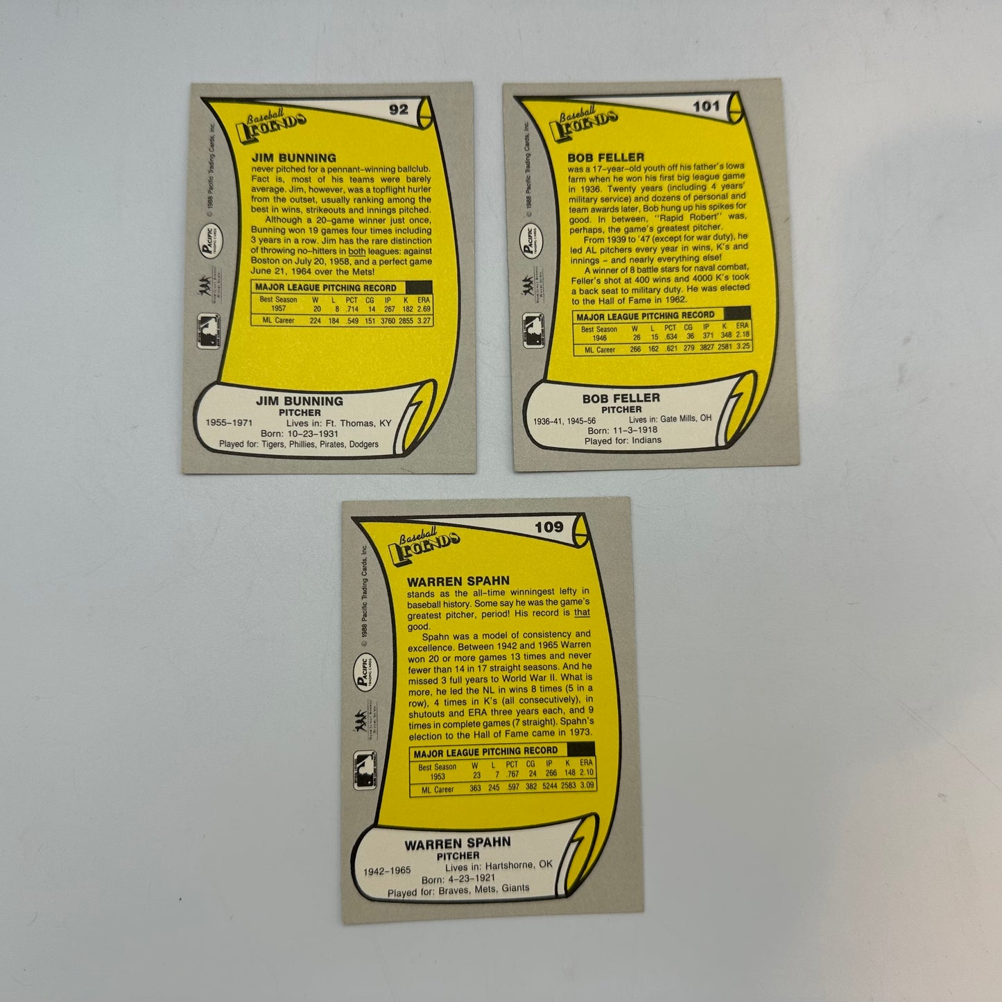 1988 Pacific Baseball Legends 19 Card Set