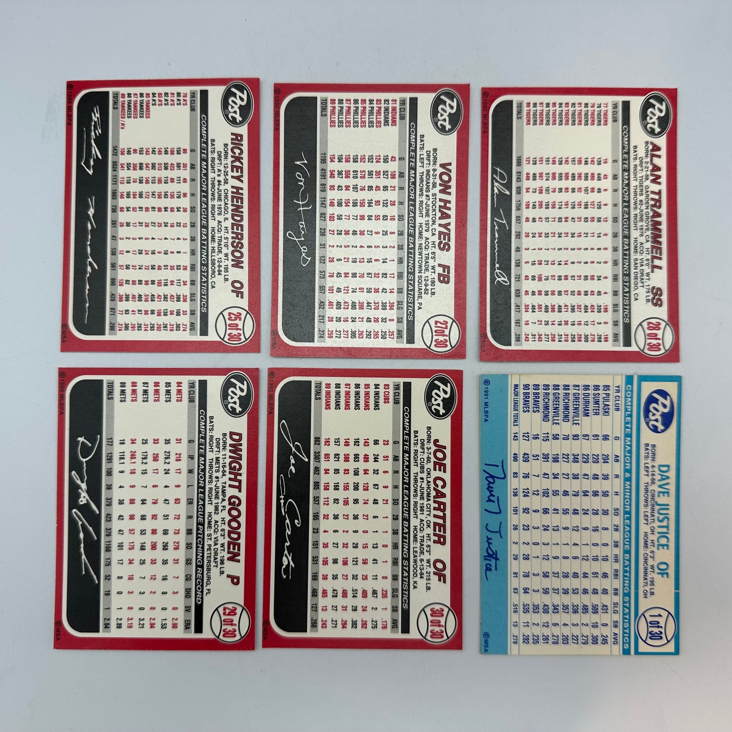 1990 & 1991 Post Cereal 24 Baseball Card Set