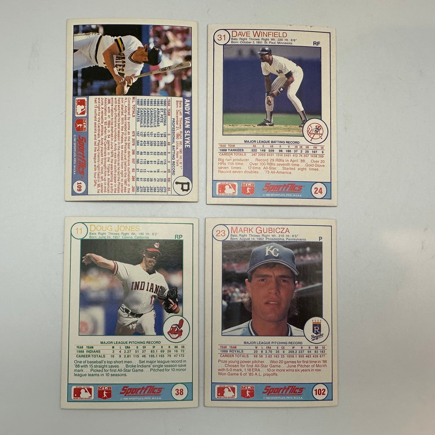 1988-1989 Sportflics Baseball 4 Card Set