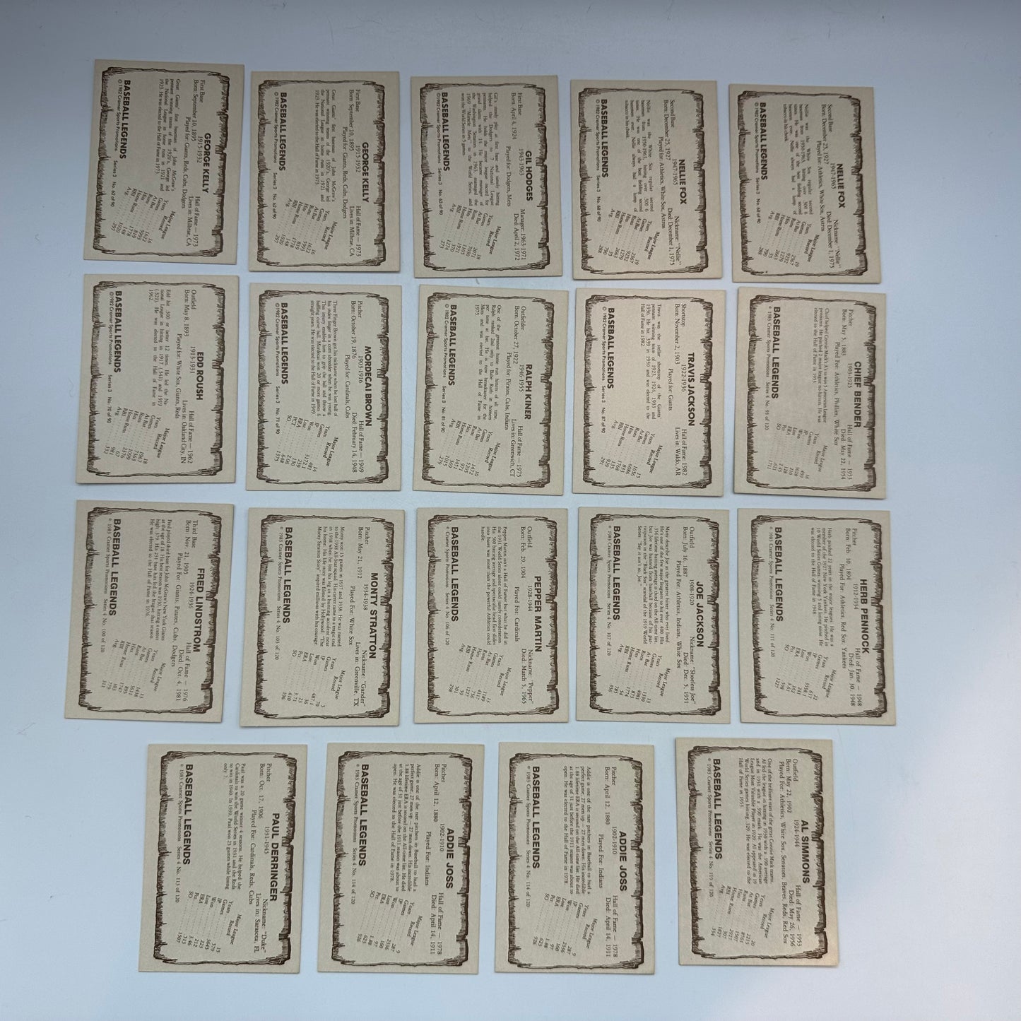 1982-1983 Cramer Baseball Legends Series 3 & 4 19 Card Set