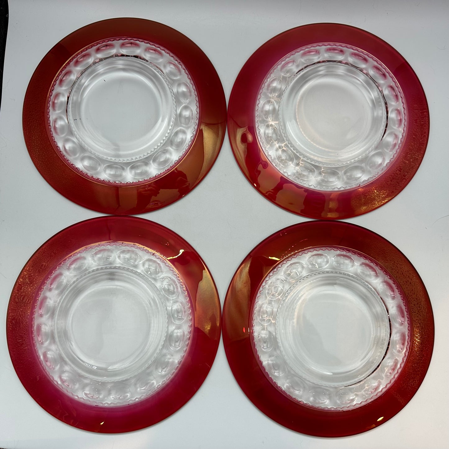 Indiana Glass Kings Crown Thumbprint Ruby Flash Luncheon Plates, Set of 4